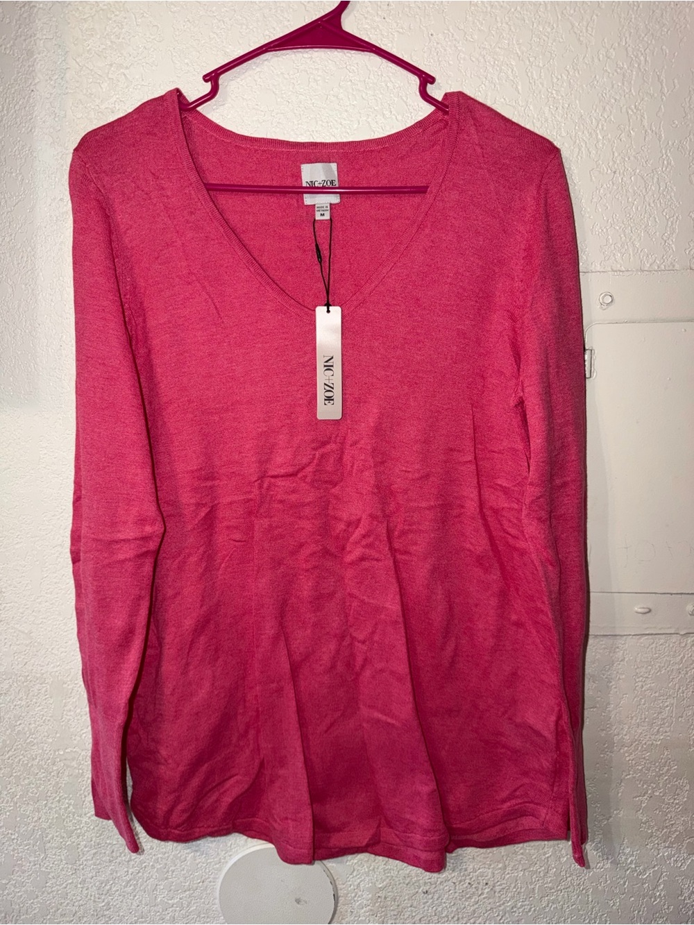 NIC+ZOE Bright Pink V-Neck Long Sleeve Top